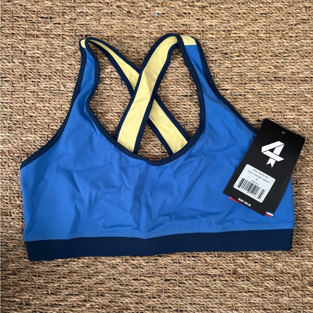 Cross-Back Sports Bra in Blue with Yellow Straps